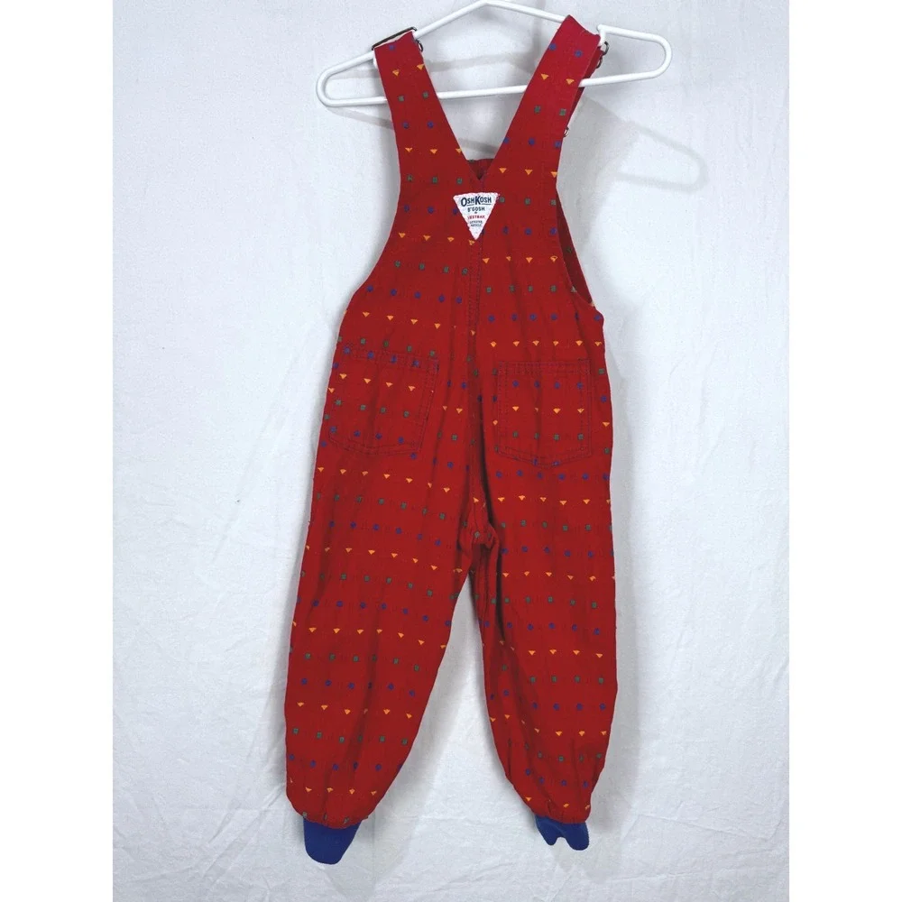 Vintage OshKosh Bgosh Kids Red Cotton Overalls 90s Bib Dungarees Size 3T
